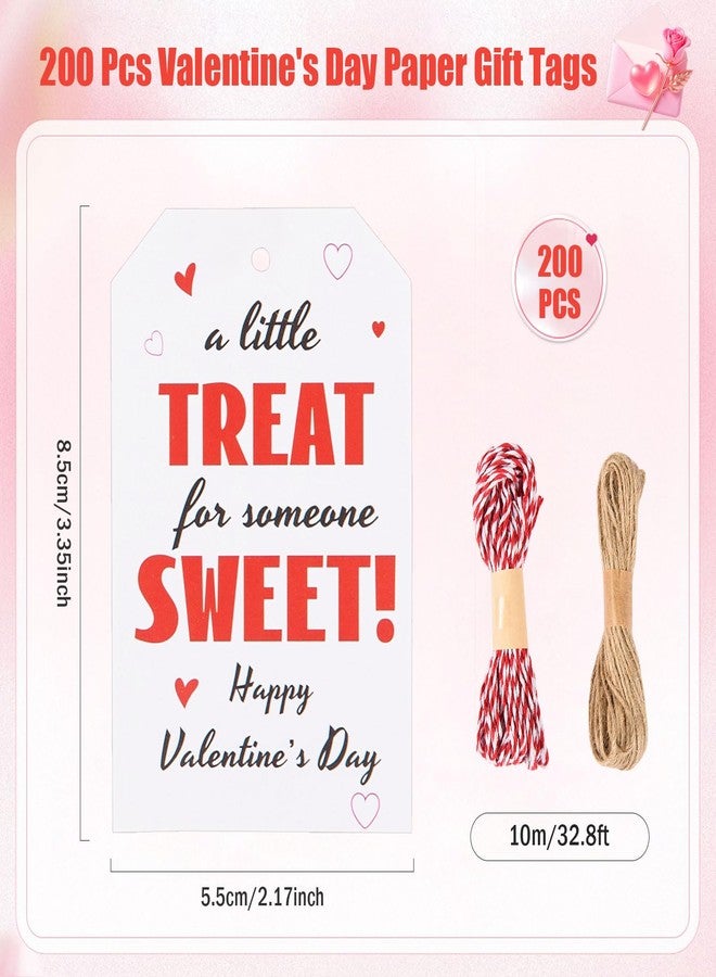 MoDooris 200 Pack Valentine’s Day Gift Tags Valentine Treat Sweet Paper Hanging Tags with Red White String & Jute Twine, Heart Gift Wrapping Supplies for Party Favors, Treat Bags, Gifts - Image 2